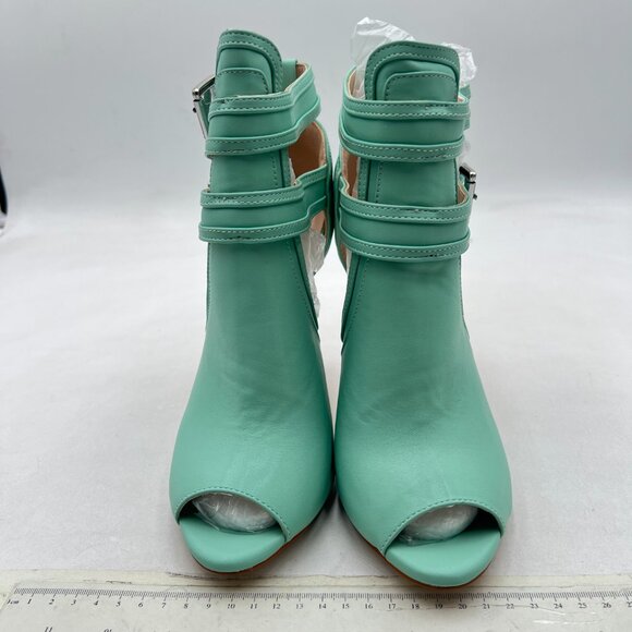 XYD Aquamarine Peep Toe Sandal Dual Buckled Straps Stiletto Heels Ankle Booties - Picture 3 of 8